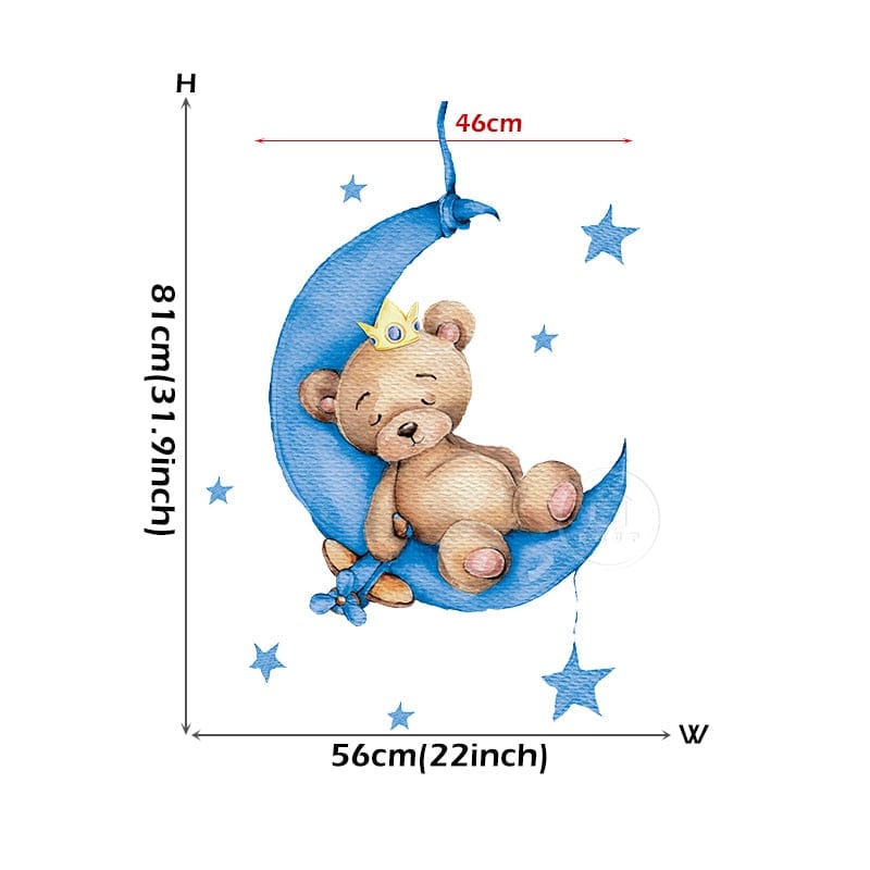 Cartoon Teddy Bear Sleeping on the Moon and Stars Wall Stickers