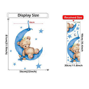 Cute Boy Bear With Crown Sleeping on the Moon Wall Stickers for Kids Room BABY Boy Nursery Decorative Stickers Bedroom Decor