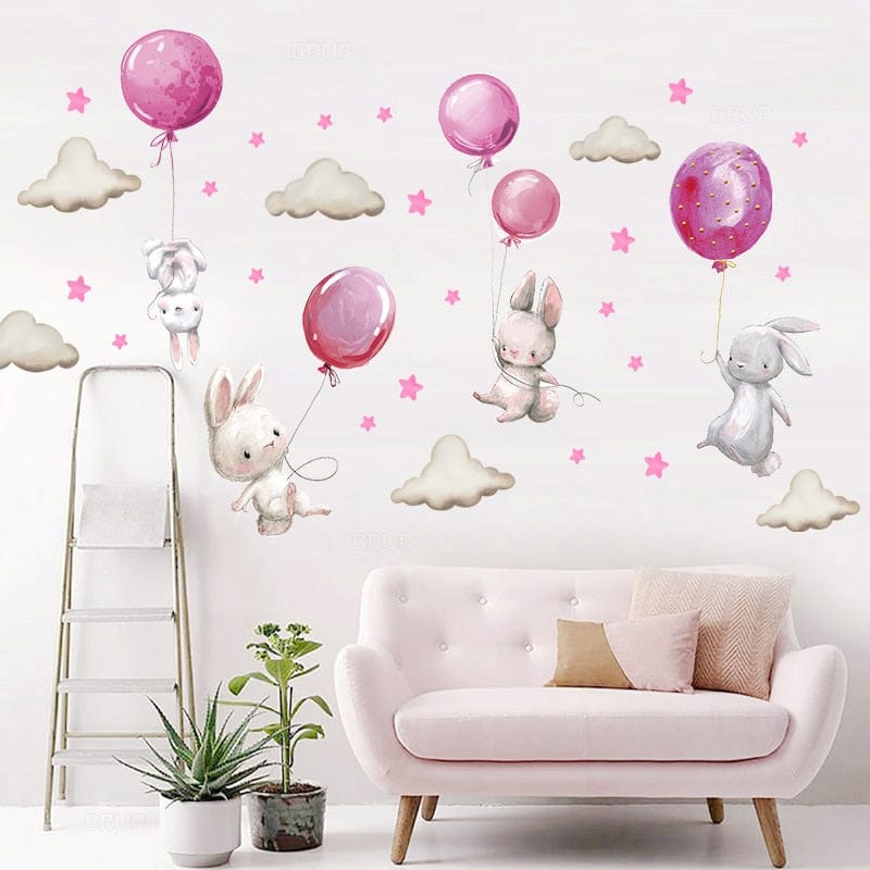 Cute Grey Bunny Ballet Rabbit Wall Stickers