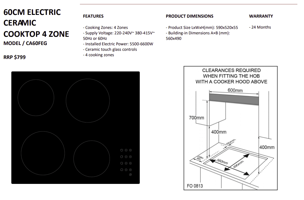 Daniela 60cm Touch Ceramic Cooktop - DAN6TM