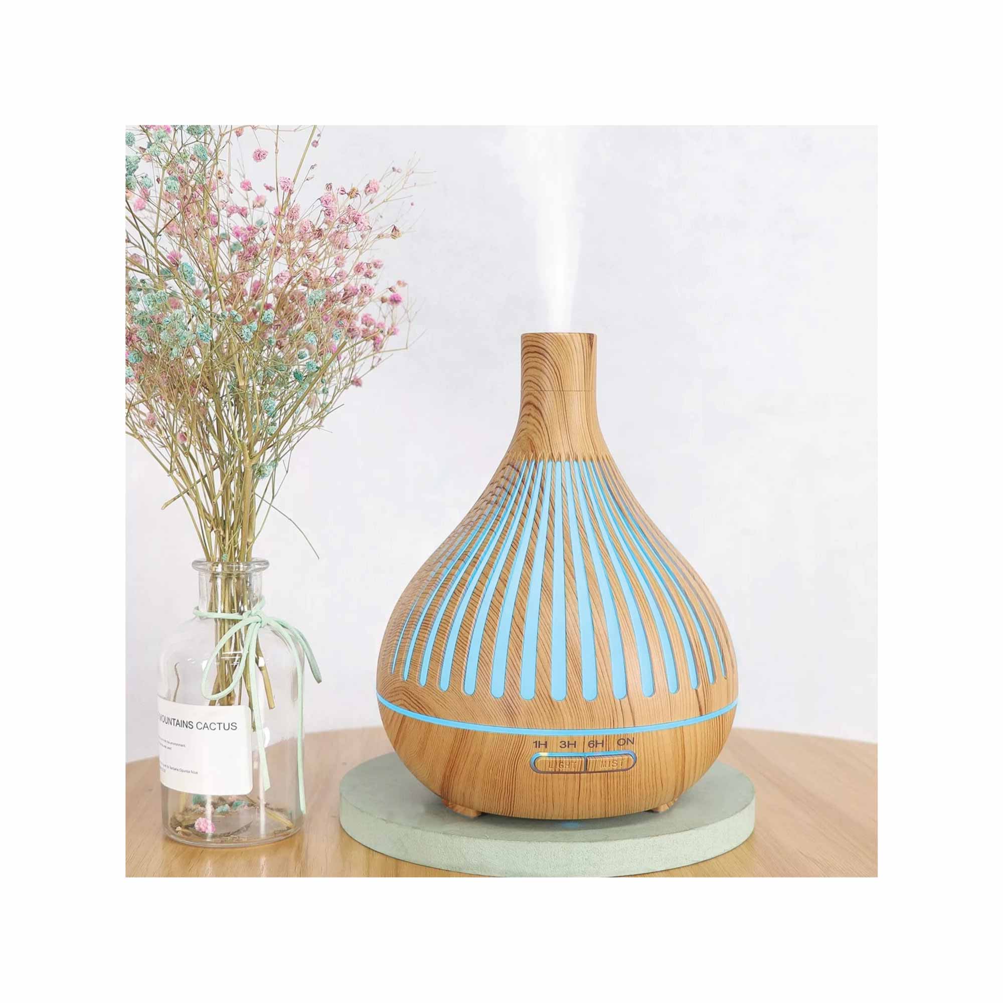 Essential Oil Aroma Diffuser and Remote - 400ml Narrow Top Wood Mist Humidifier