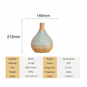 Essential Oil Aroma Diffuser and Remote - 400ml Narrow Top Wood Mist Humidifier