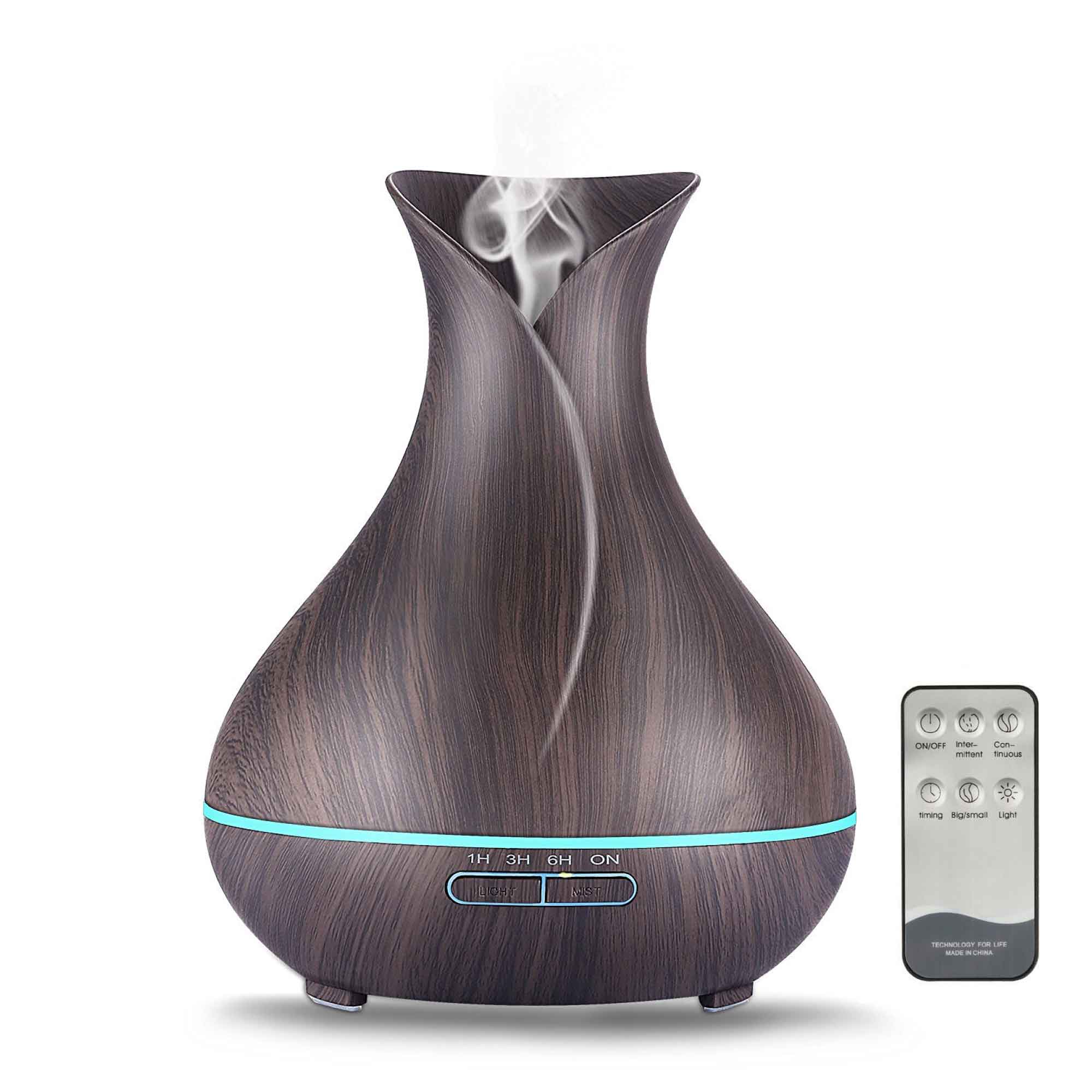 Essential Oil Aroma Diffuser and Remote - 400ml Tulip Dark Ultrasonic Humidifier