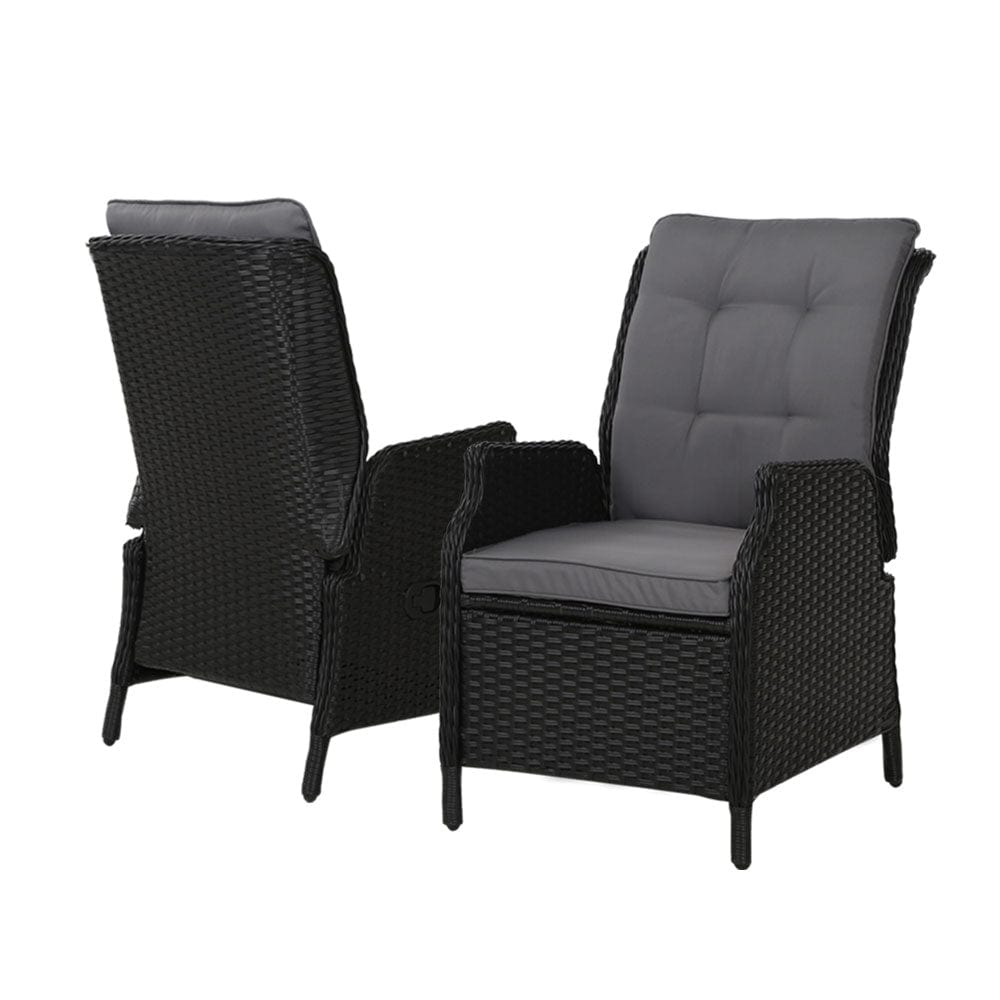 Gardeon 2PC Recliner Chair Sun lounge Wicker Lounger Outdoor Furniture Adjustable Black