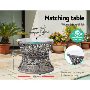 Gardeon Outdoor Lounge Setting Furniture Wicker Papasan Chairs Table Patio Grey