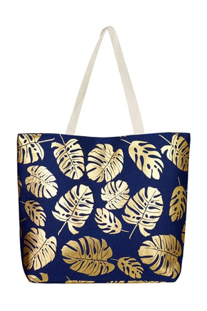 Gold Foil Tropical Leaves Beach Tote Bag