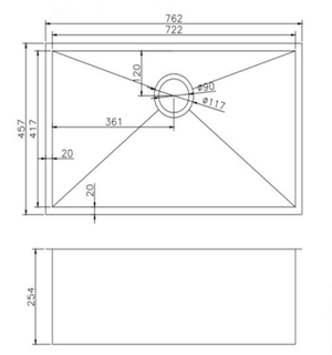 Gun Metal Grey Undermount Single Bowl Sink - 762mm