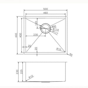 Gun Metal Grey Undermount Sink - Single Bowl 490 x 440