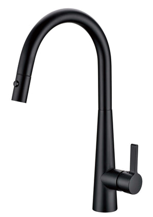 Matte Black Curved Gooseneck Pull Out Kitchen Mixer Tap