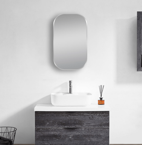 Matte Brushed Nickel Framed Mirror - Curved Rectangular