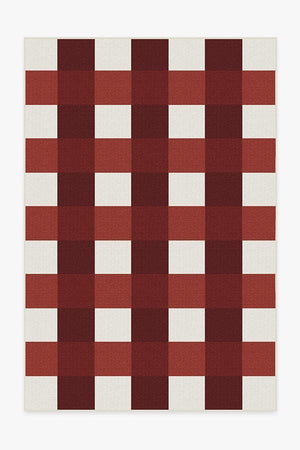 Outdoor Gingham Plaid Red &Amp; White Rug