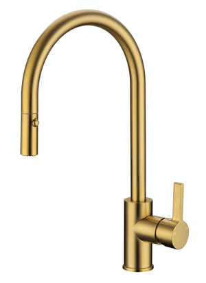 Brushed Gold Gooseneck Pull Out Kitchen Tap