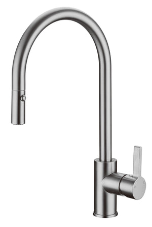 Brushed Nickel Gooseneck Pull Out Kitchen Tap