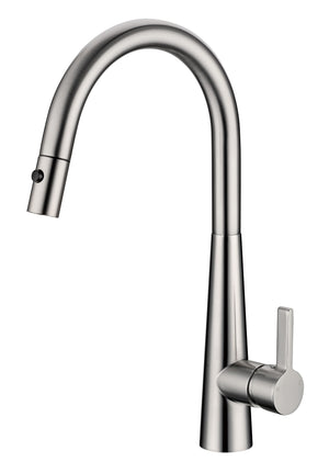 Brushed Nickel Curved Gooseneck Pull Out Kitchen Mixer Tap