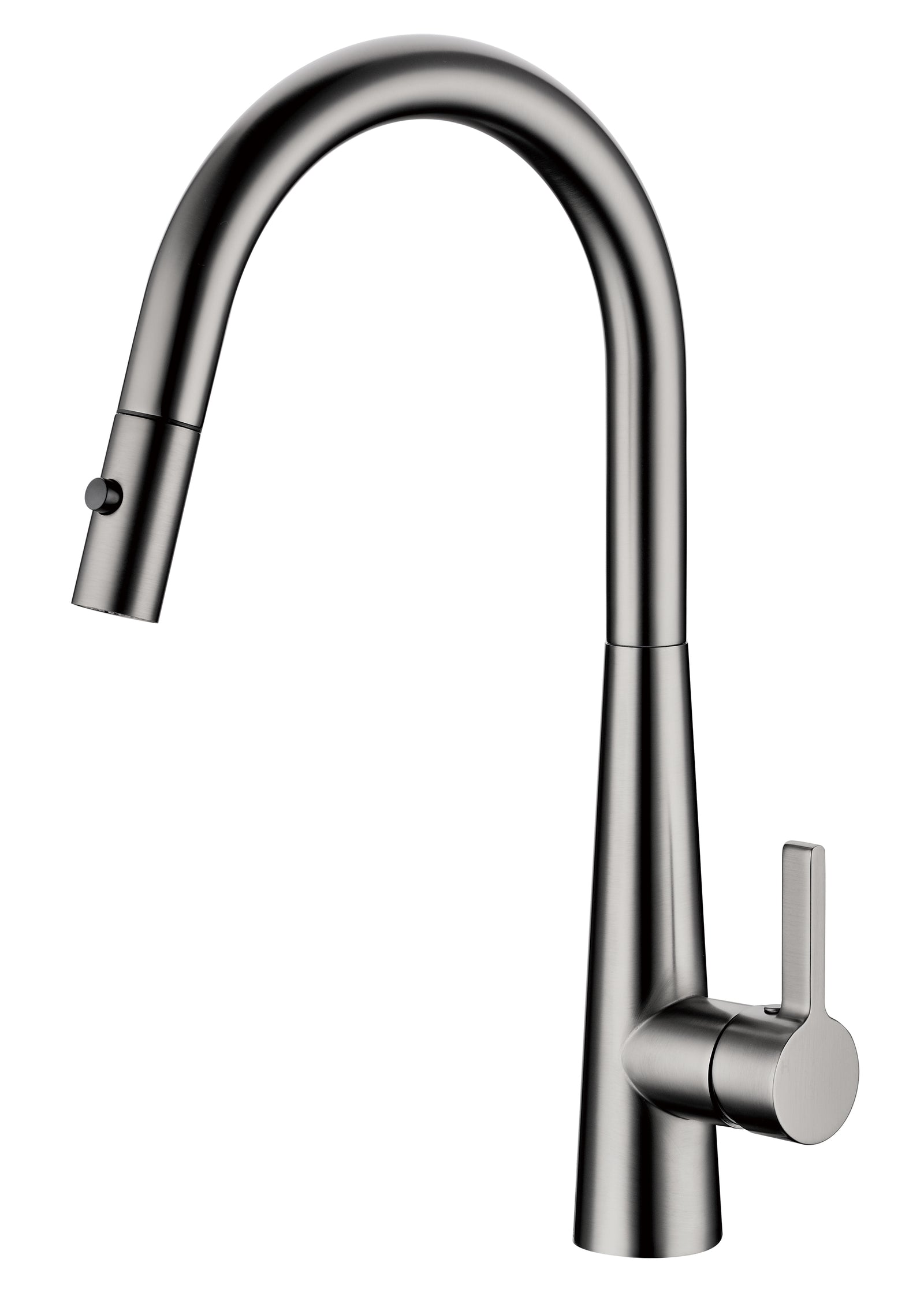 Brushed Gun Metal Curved Gooseneck Pull Out Kitchen Mixer Tap