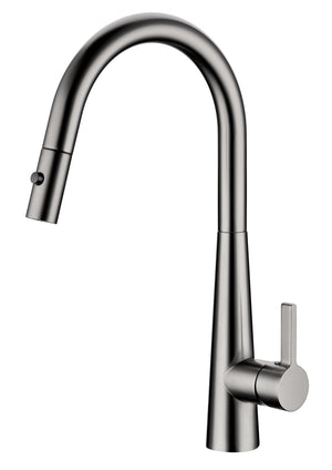 Brushed Gun Metal Curved Gooseneck Pull Out Kitchen Mixer Tap