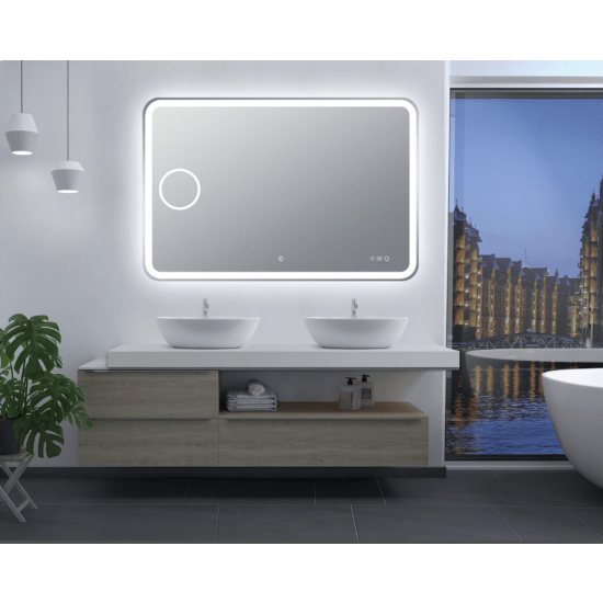 Rectangle Bathroom Mirror with Curved Rim, LED Light