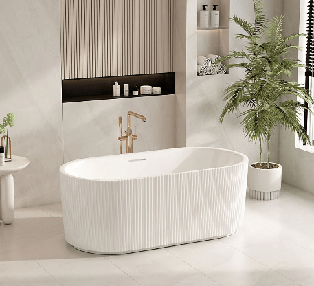 Rose Fluted V-Groove Freestanding Bathtub - Matt White