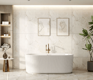 Rose Fluted V-Groove Freestanding Bathtub - Matt White
