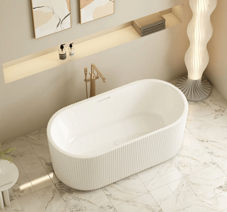 Rose Fluted V-Groove Freestanding Bathtub - Matt White