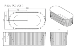 Rose Fluted V-Groove Freestanding Bathtub - Matt White