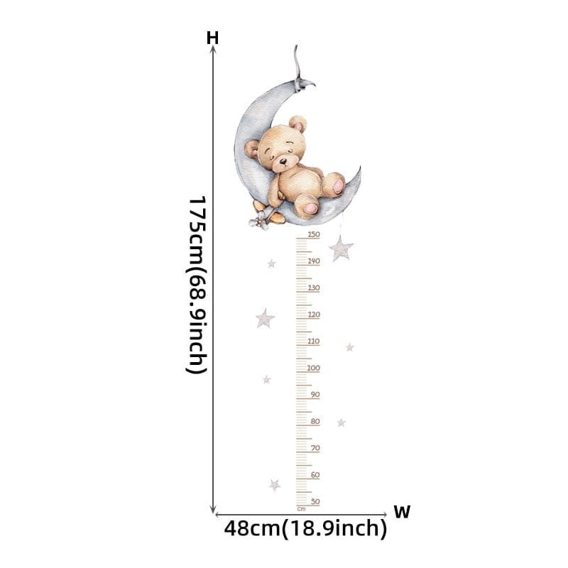 Sleeping Teddy Bear Moon Height Measure Wall Stickers Growth Chart Ruller Wall Decals for Kids Room Bedroom Nursery Room Murals