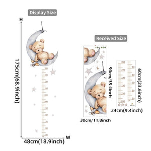 Sleeping Teddy Bear Moon Height Measure Wall Stickers Growth Chart Ruller Wall Decals for Kids Room Bedroom Nursery Room Murals