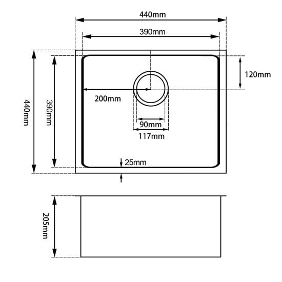Stainless Steel Undermount Sink - Single Bowl 440 x 440 x 205