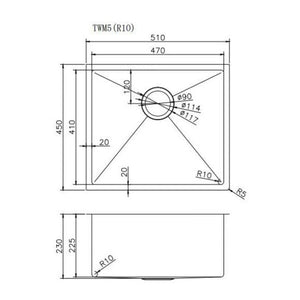 Stainless Steel Undermount Sink - Single Bowl 510 x 450