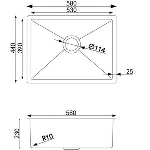 Stainless Steel Undermount Sink - Single Bowl 580 x 440