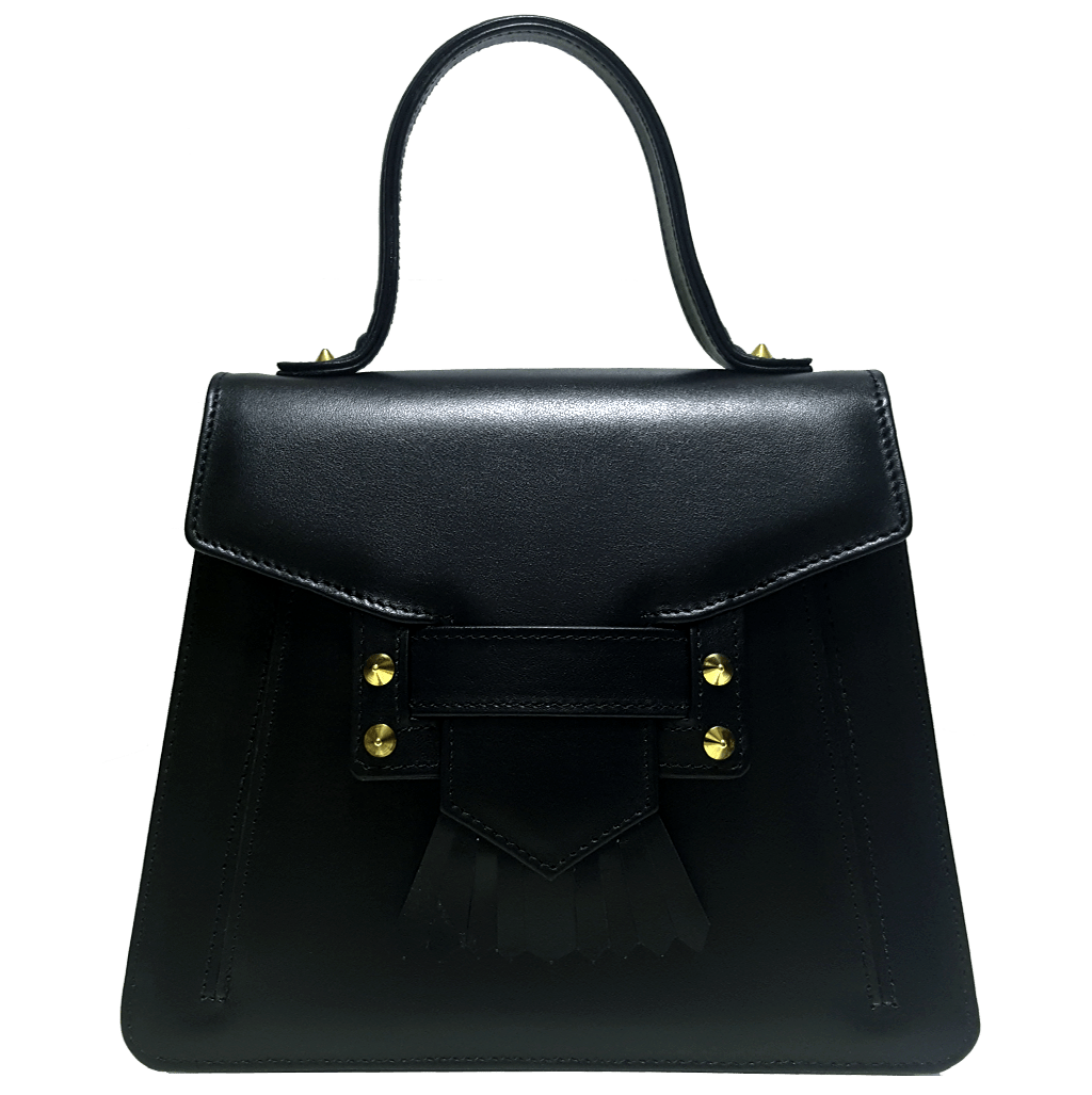 Top Handle Fringed Clasp Handbag Black