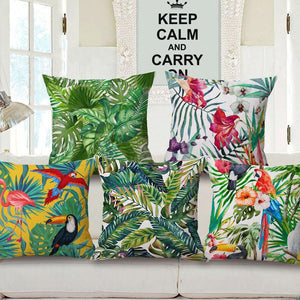 Tropical Plant Hibiscus Flower Pillow Case Parrot Cushion Cover