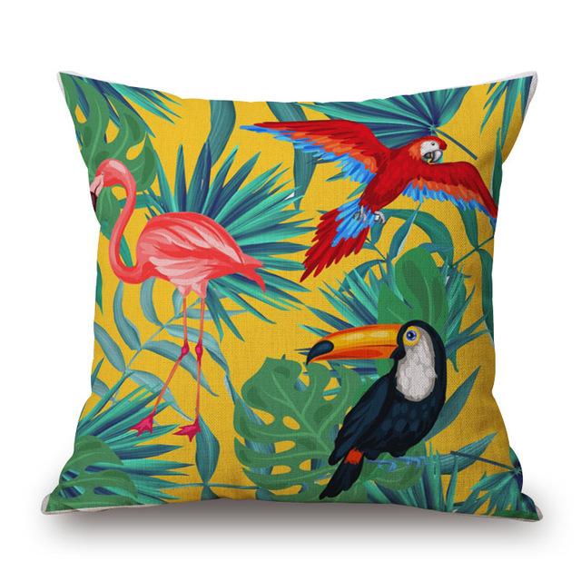 Tropical Plant Hibiscus Flower Pillow Case Parrot Cushion Cover