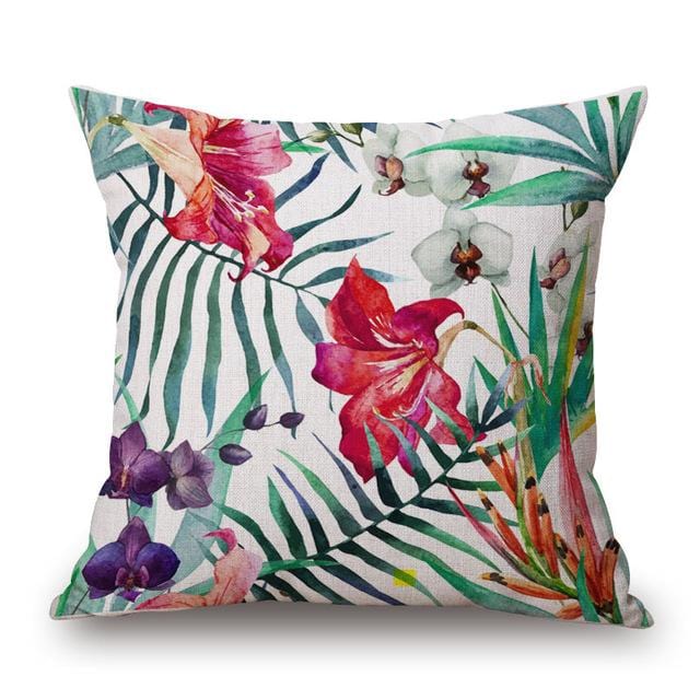 Tropical Plant Hibiscus Flower Pillow Case Parrot Cushion Cover