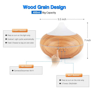 Tuya Smart WiFi Wood Aroma Diffuser 400ml Ultrasonic Essential Oil