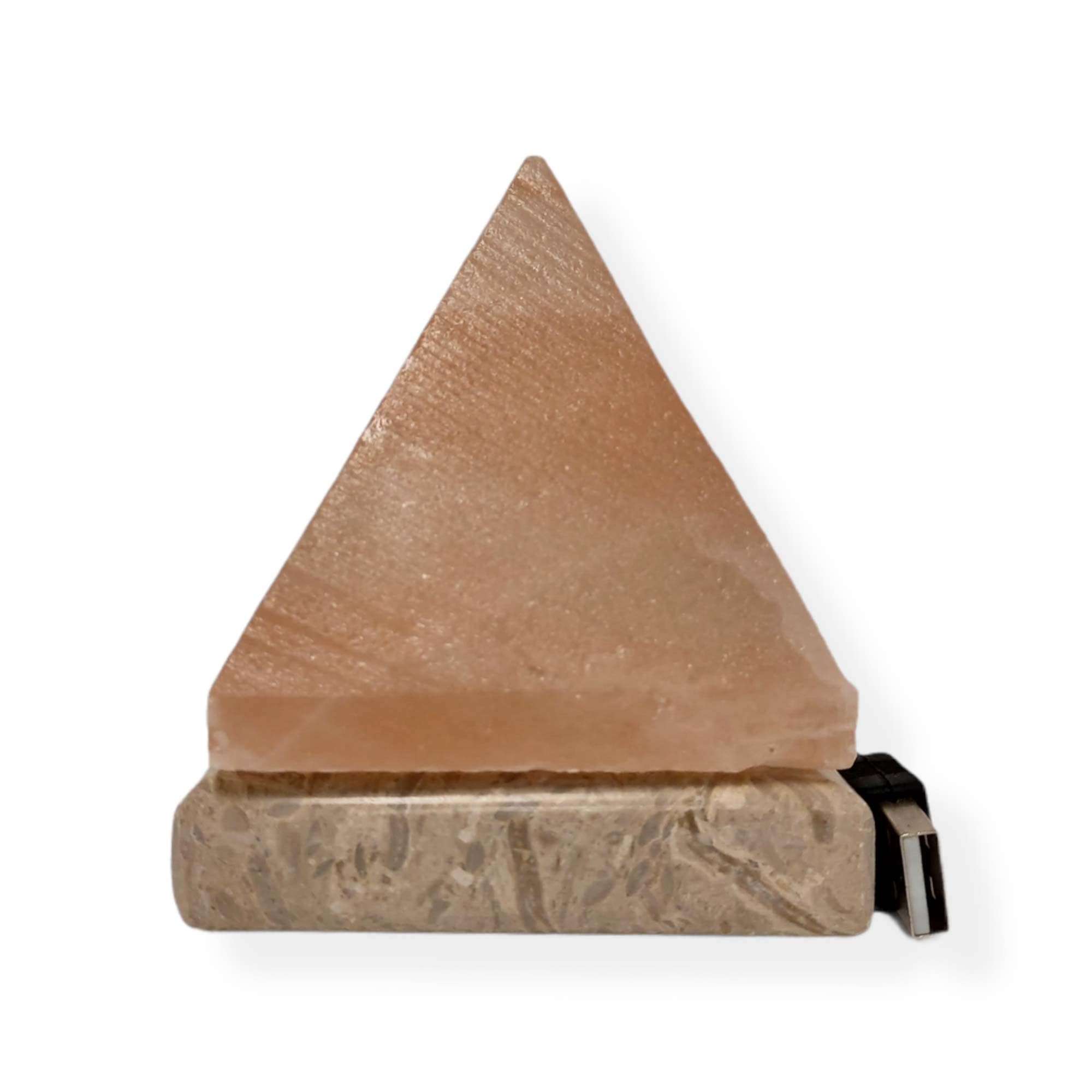 USB Himalayan Salt Lamp - Pyramid Triangle Carved Shape Pink Crystal Rock Light