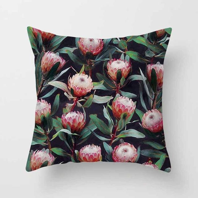 Vintage Flower Tropical Leaves Cushion Cover