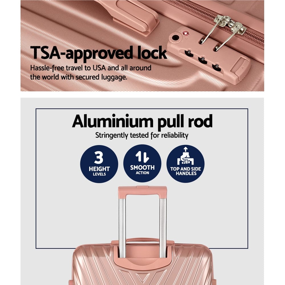Wanderlite 3pc Luggage 20'' 24'' 28'' Trolley Suitcase Sets Travel TSA Hard Case Lightweight Pink