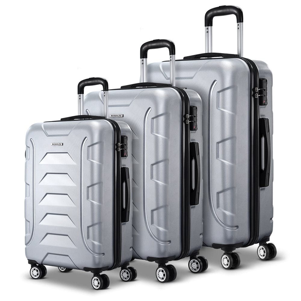 Wanderlite 3pc Luggage Travel Sets Suitcase Trolley TSA Lock Silver