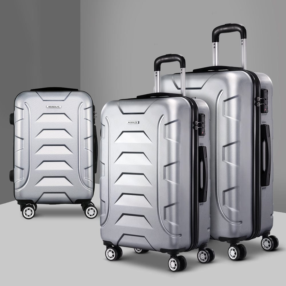 Wanderlite 3pc Luggage Travel Sets Suitcase Trolley TSA Lock Silver