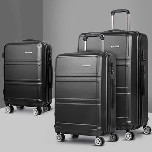 Wanderlite 3pc Luggage Trolley Set Suitcase Travel TSA Hard Case Black