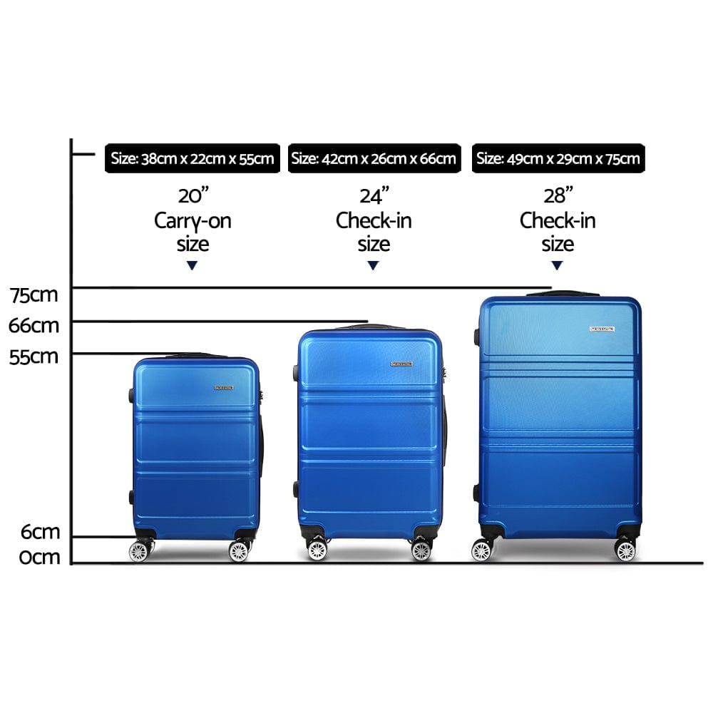 Wanderlite 3pc Luggage Trolley Set Suitcase Travel TSA Hard Case Blue