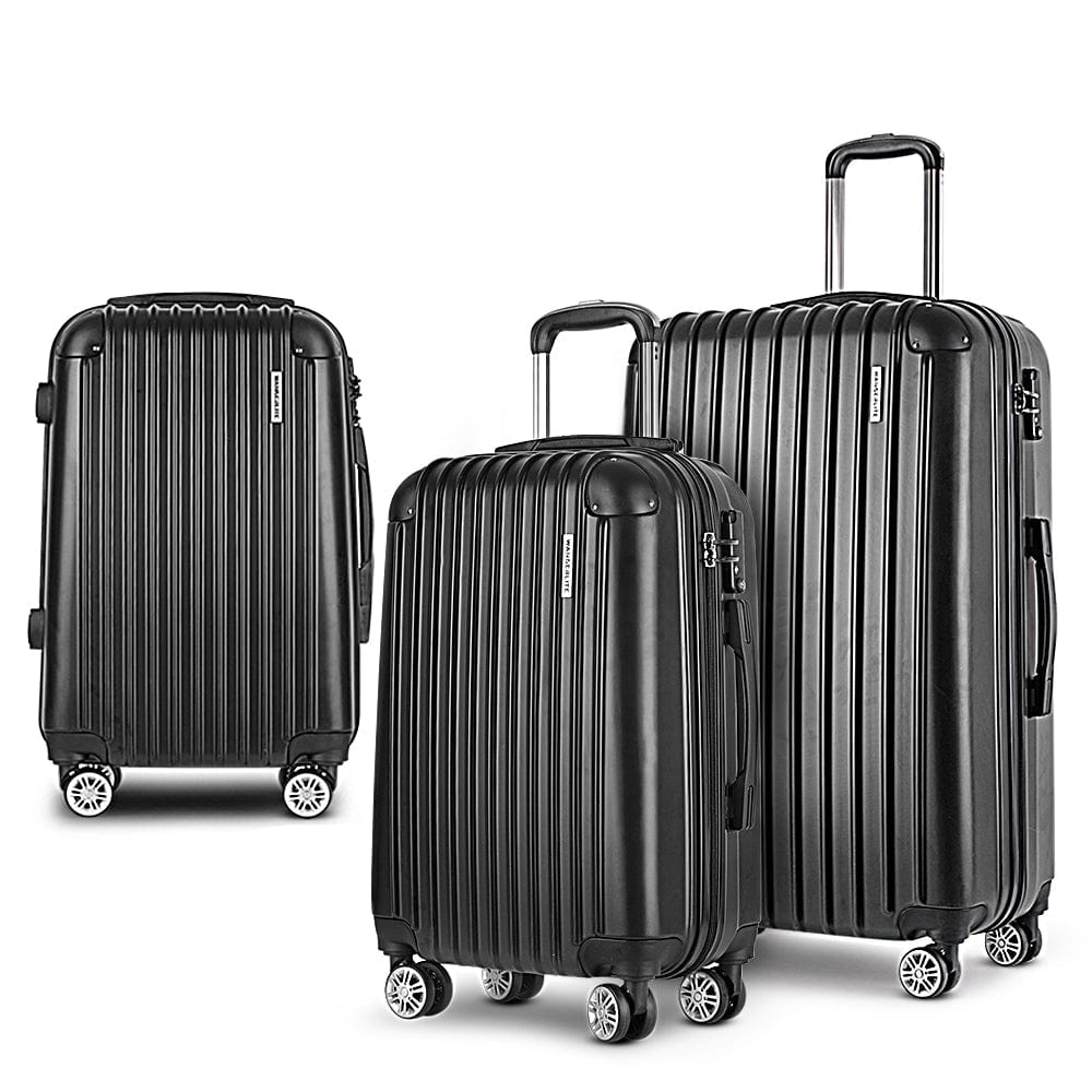 Wanderlite 3pcs Luggage Set Travel Suitcase Storage Organiser TSA Black