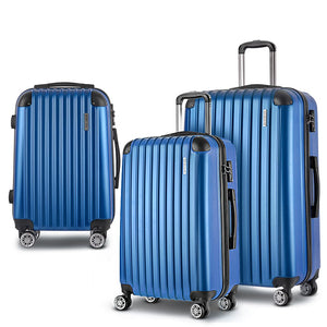 Wanderlite 3pcs Luggage Trolley Set Travel Suitcase Hard Case Carry On Bag Blue