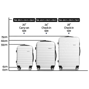 Wanderlite 3pcs Luggage Trolley Set Travel Suitcase TSA Hard Case White