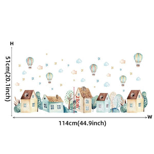 Watercolor Animals Hot Air Balloon Clouds Wall Stickers