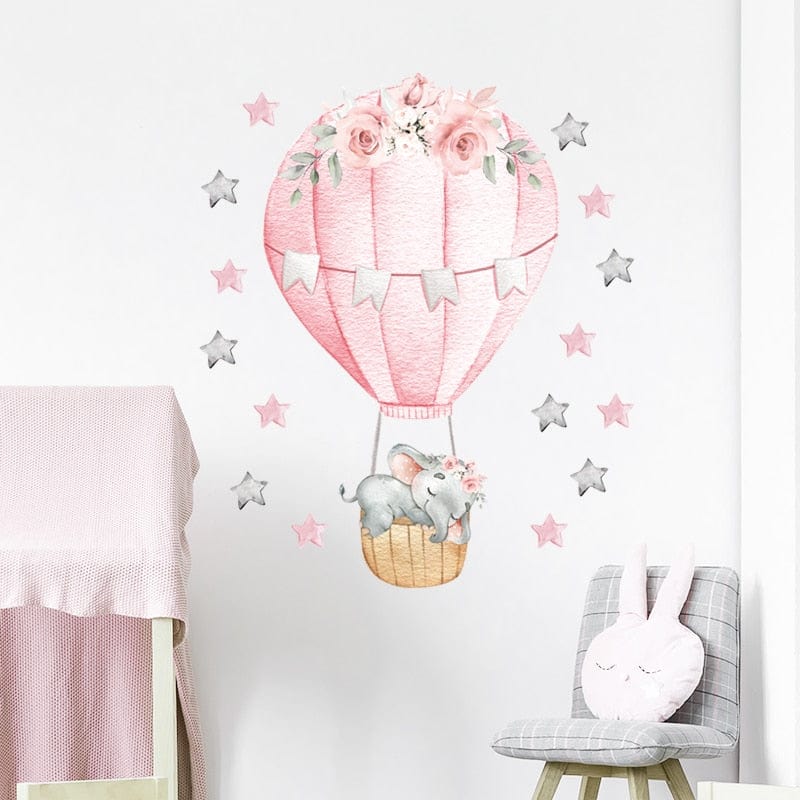 Watercolor Pink Hot Air Balloon Wall Stickers