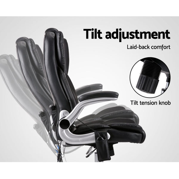 Artiss - 8 Point Leather Massage Office Chair - Black | Fiori ...
