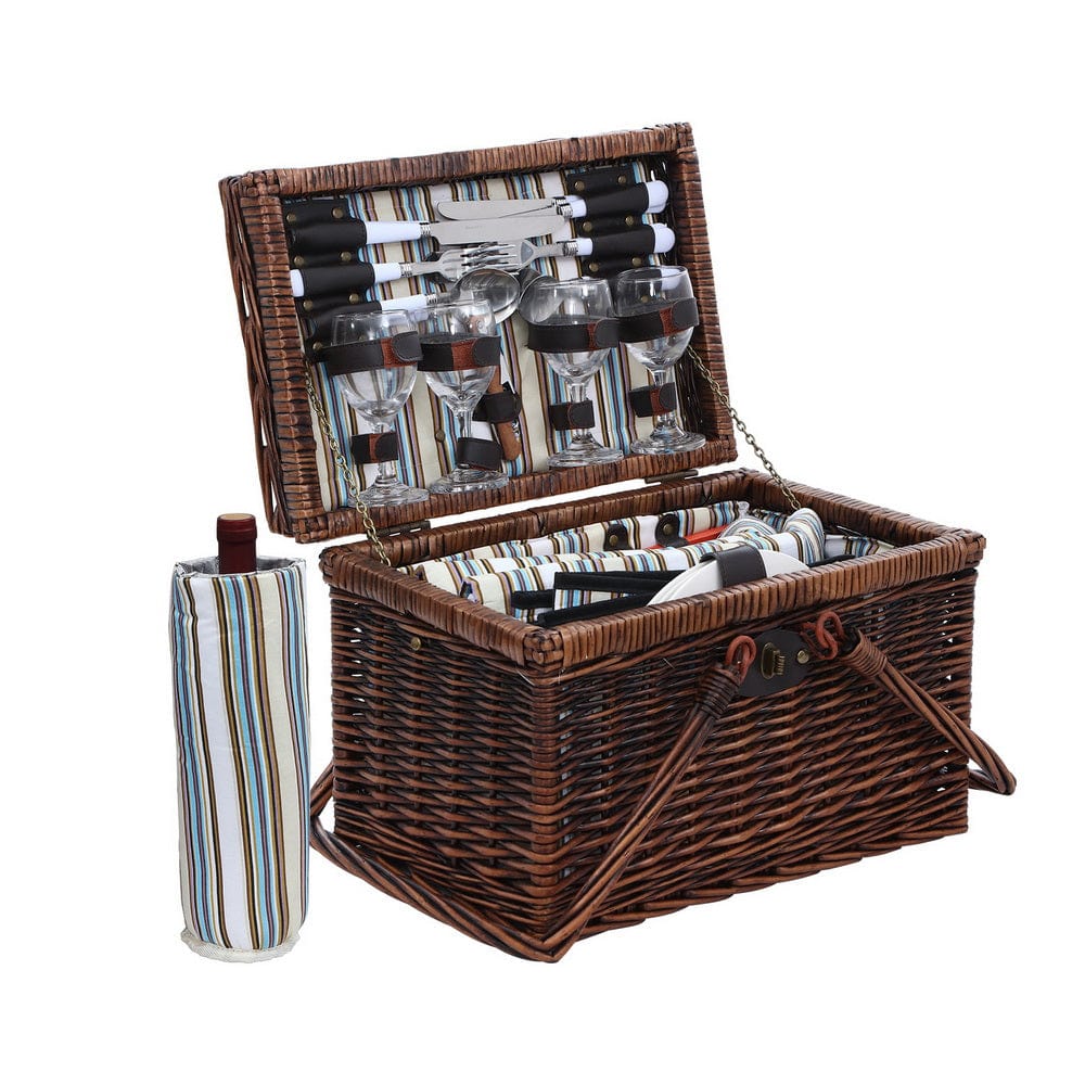 Alfresco 4 Person Picnic Basket Set Deluxe Folding Outdoor Insulated Liquor bag