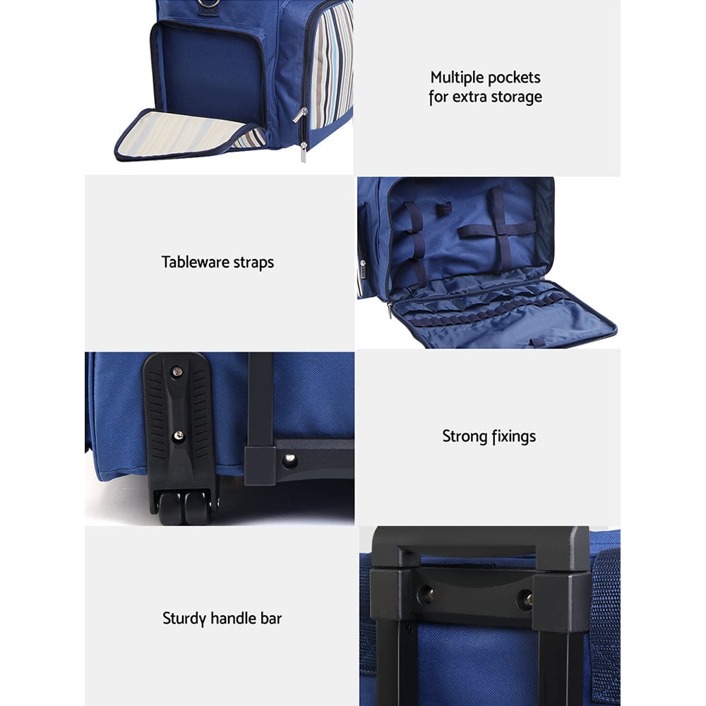 Alfresco 6 Person Picnic Basket Set Picnic Bag Cooler Wheels Insulated Bag